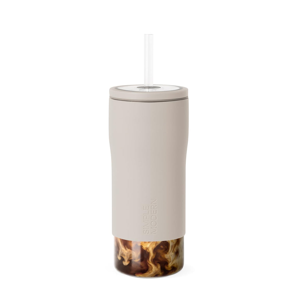 Glass Iced Coffee Cup with Straw Lid 20oz Beige V630311