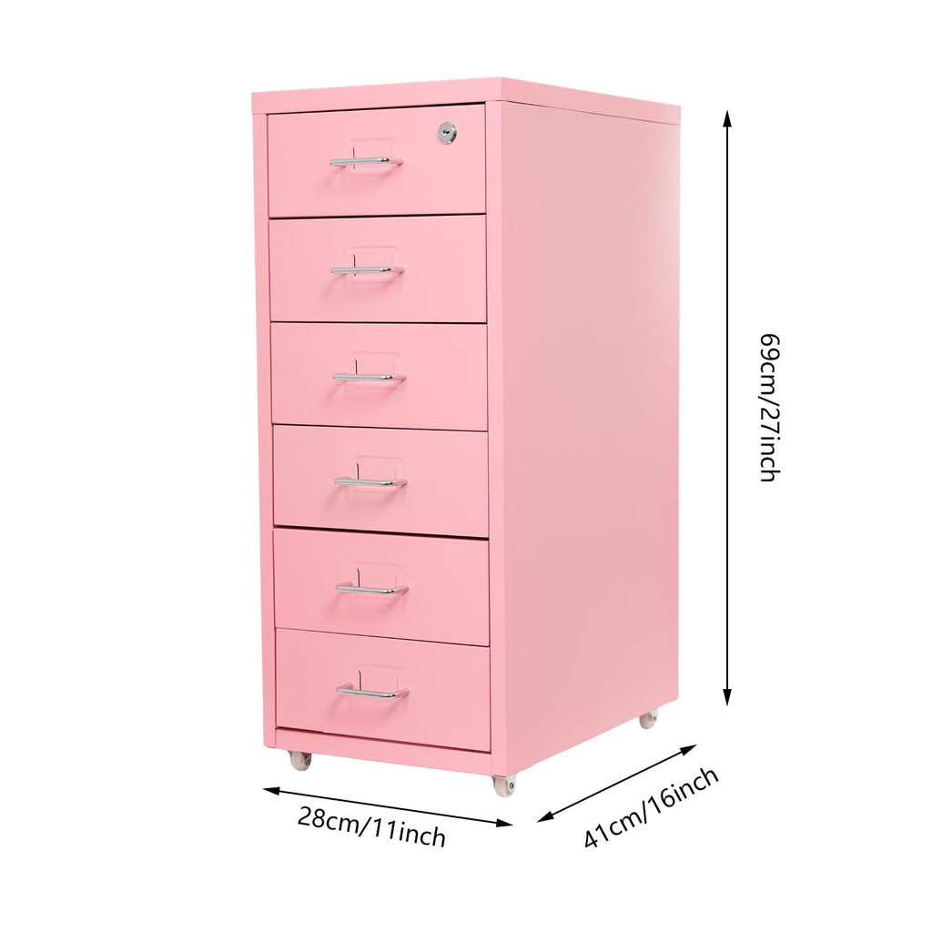 6 Drawer Lockable Metal Mobile File Cabinet with 4 Wheels O6431