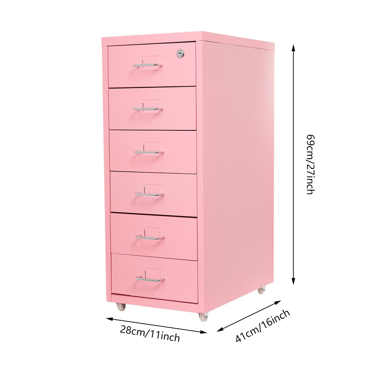 6 Drawer Lockable Metal Mobile File Cabinet with 4 Wheels O6431