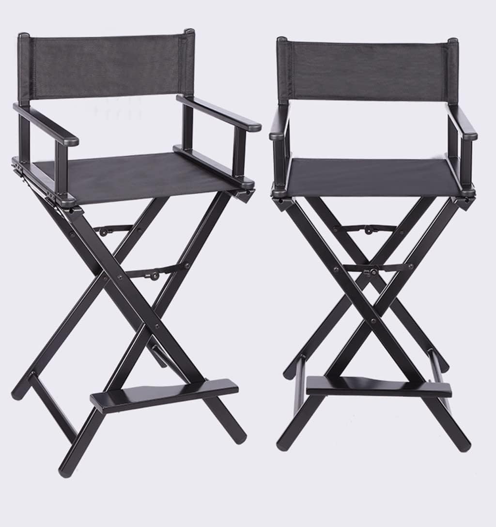 Professional Makeup Artist Director's Chair Aluminum Portable Folding Chair Gold Color (Black) Z224