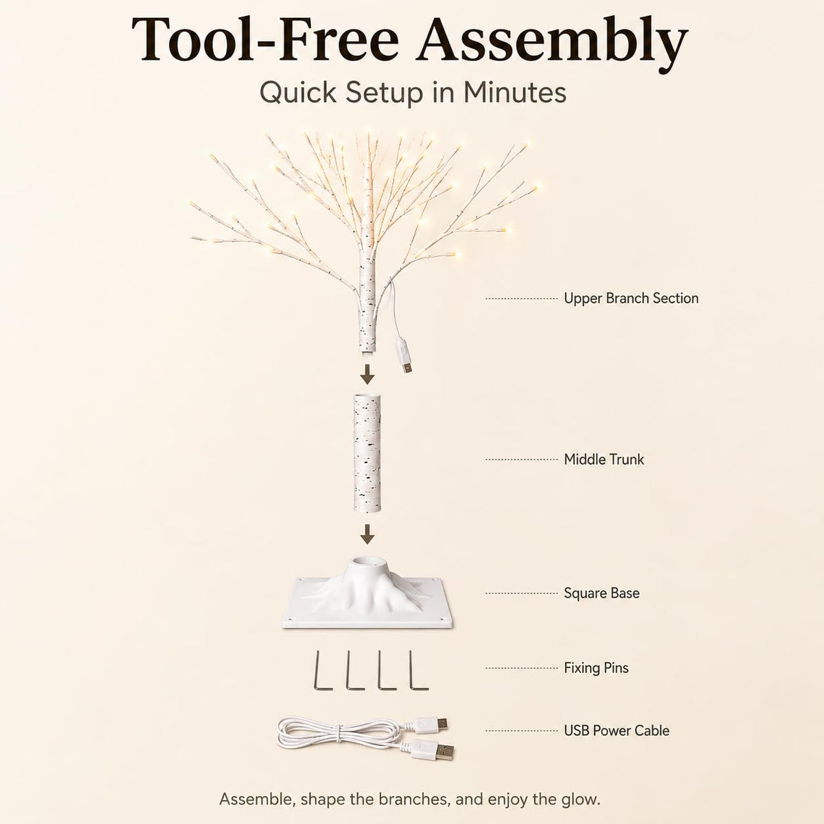 4FT 64 LEDs Birch Tree with Lights I69172