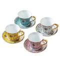 Vintage Floral Tea Cup and Saucer Set, Yellow with Gold Handle, 4-Piece Set O655071