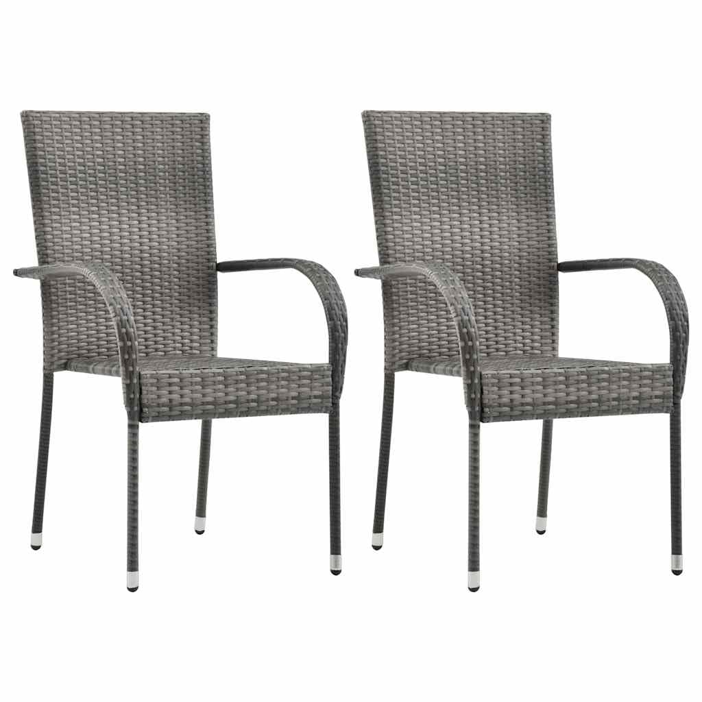 Grey Poly Rattan Stacking Outdoor Dining Chairs Set of 2 W7835