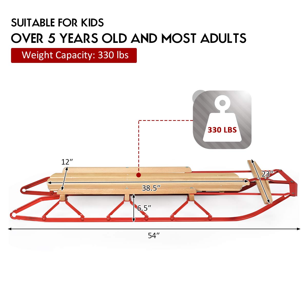 Wood Sled with Metal Runners and Steering Bar R44218