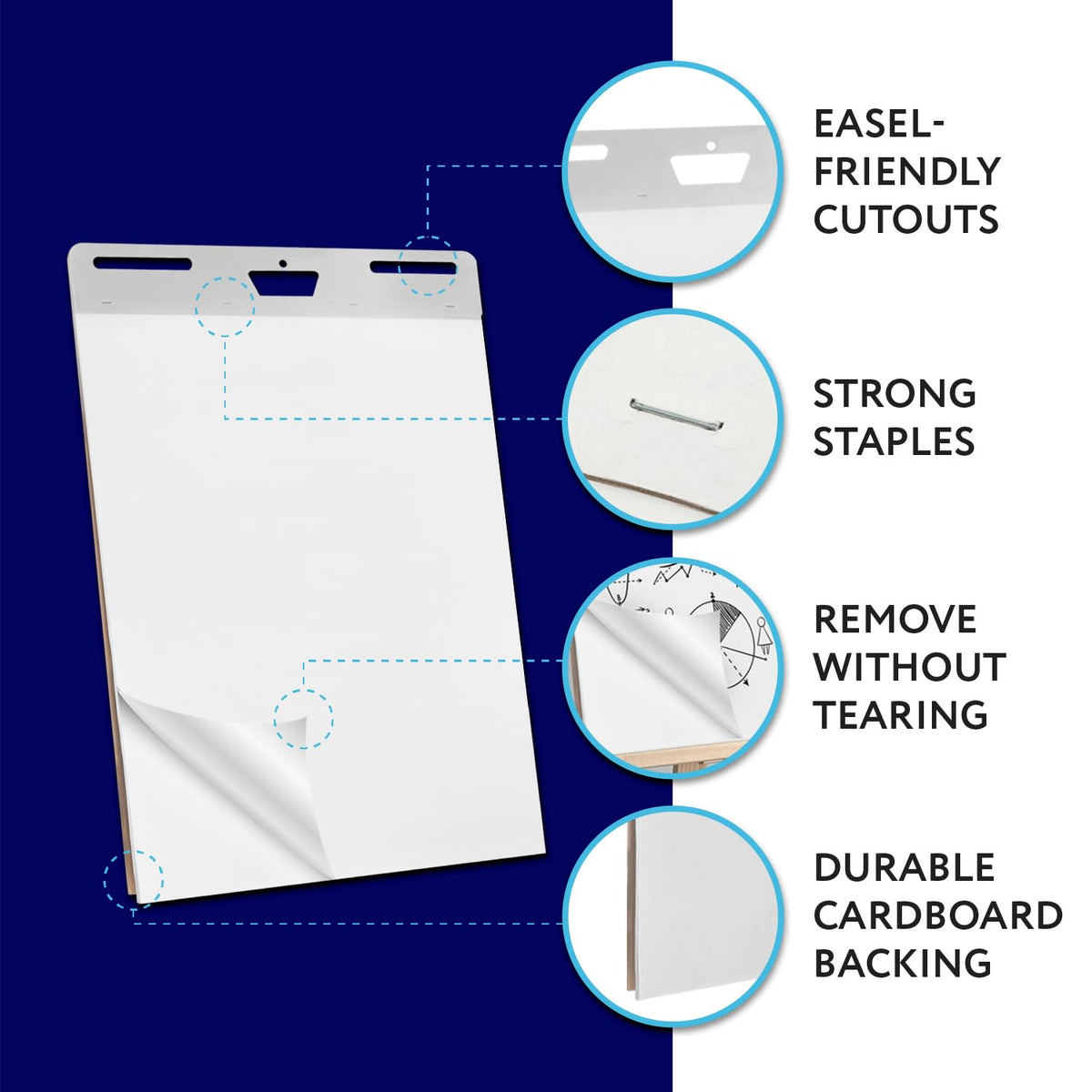 Sticky Easel Pads, White, 25 x 30 in, Pack of 5, 150 Sheets C16110