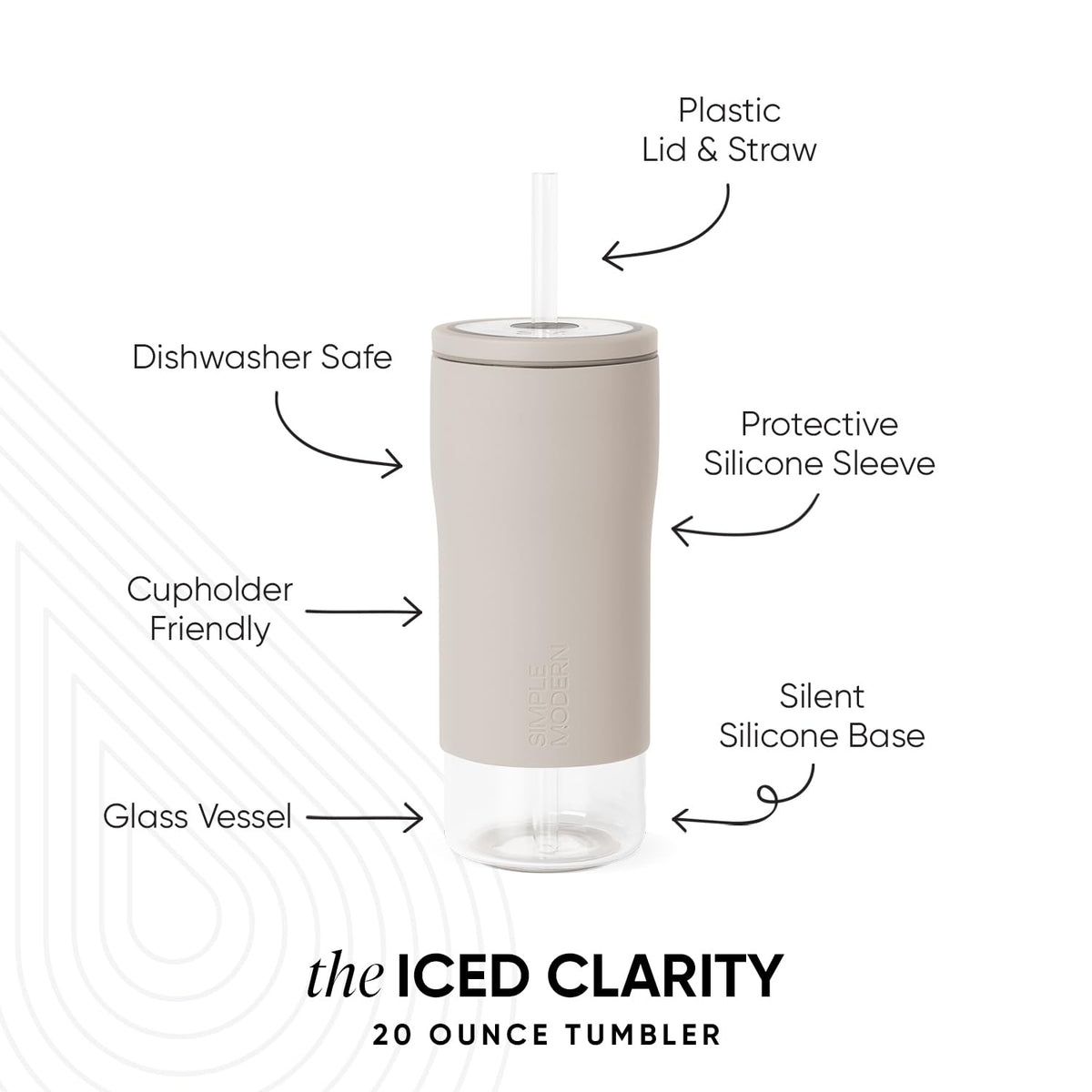 Glass Iced Coffee Cup with Straw Lid 20oz Beige V630311