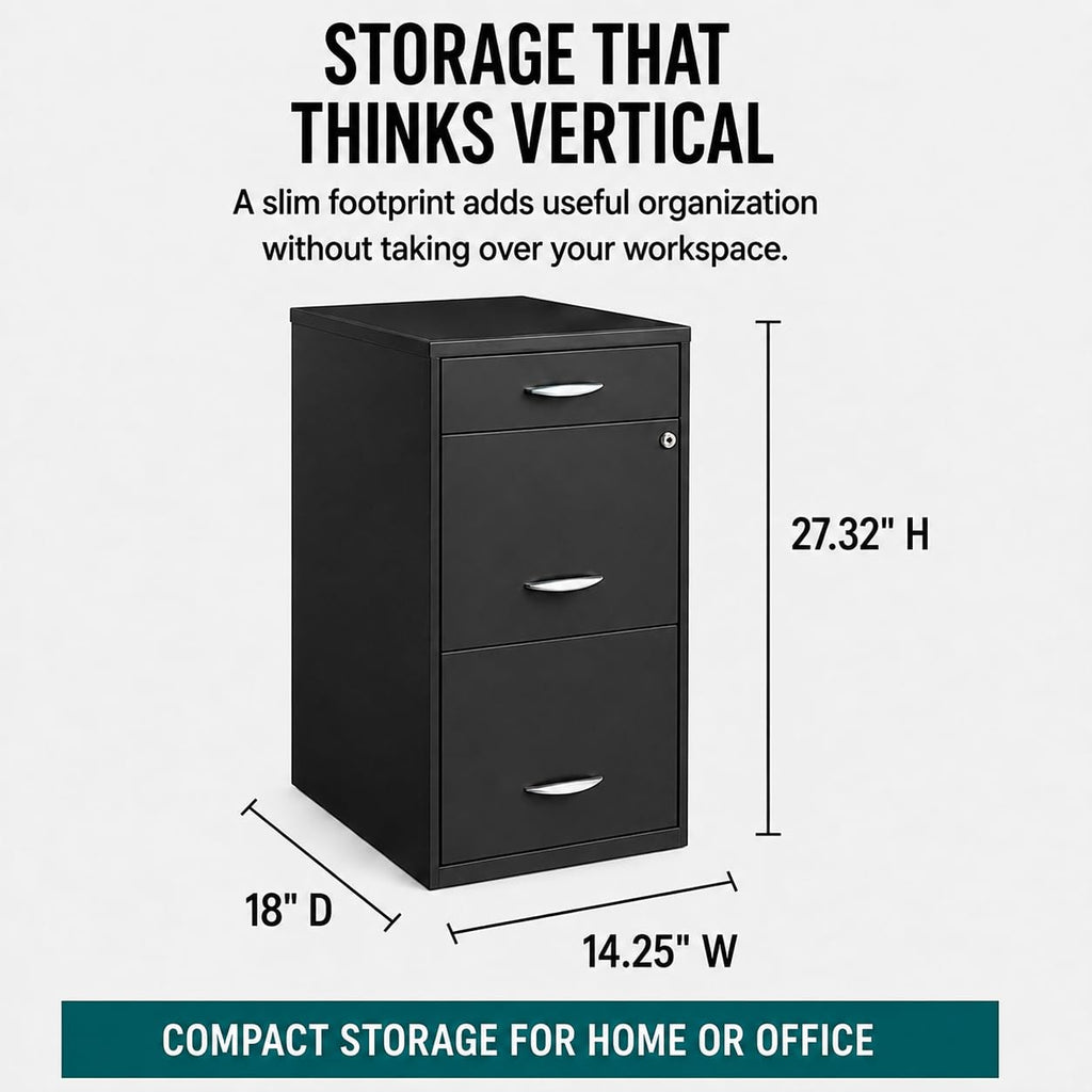 Charcoal Metal 3 Drawer Vertical Filing Cabinet V450933