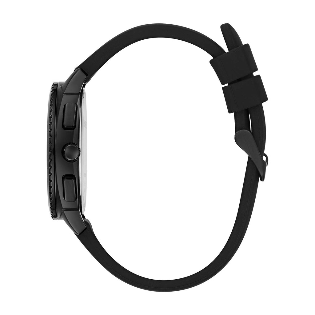 Sport Chronograph Mens Watch Stainless Steel Black Silicone Strap A108103