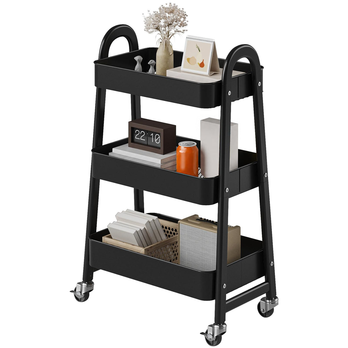 3-Tier Metal Rolling Utility Cart with Lockable Wheels T885