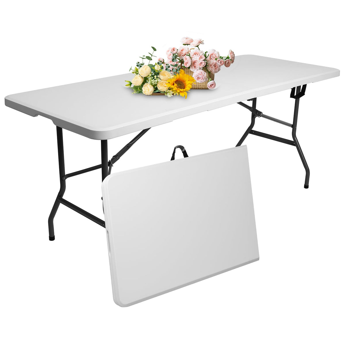 6 ft Plastic Folding Table with Carry Handle W577270