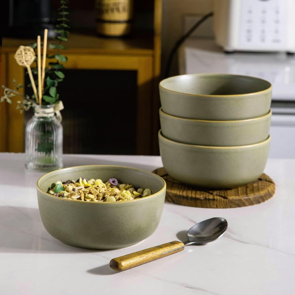 Stoneware Cereal Bowls Set of 4, 26oz Ceramic Bowls I26316