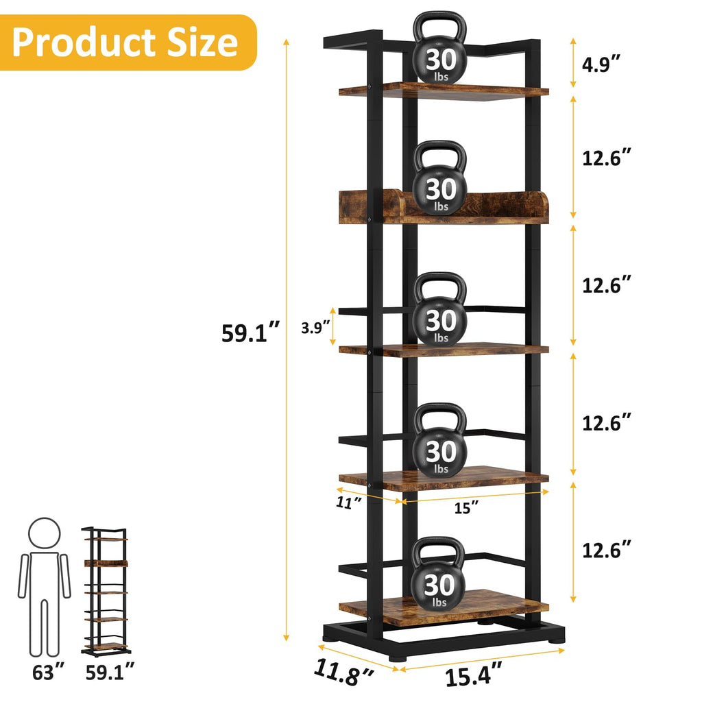 5 Tier Wood Bookcase with Metal Edge Protection D877214