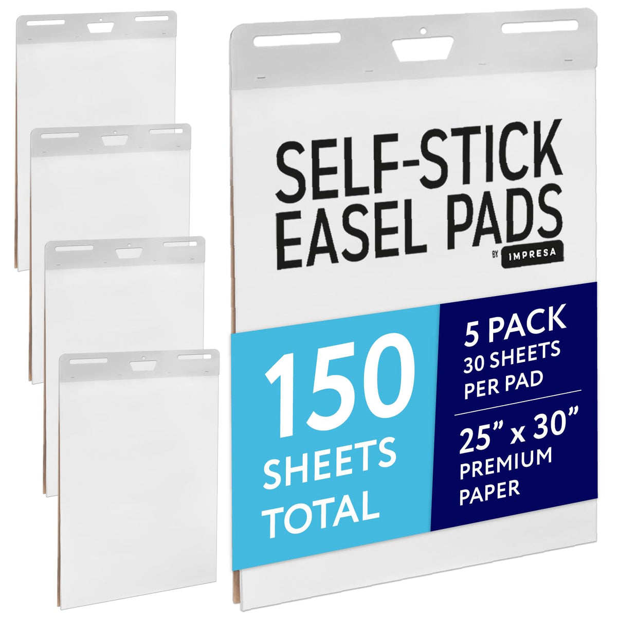 Sticky Easel Pads, White, 25 x 30 in, Pack of 5, 150 Sheets C16110