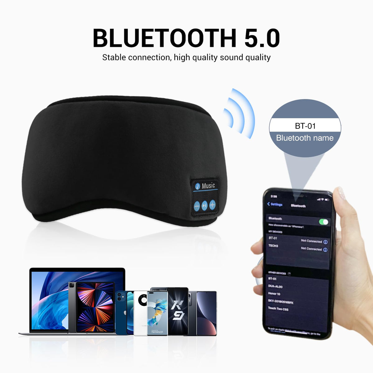 Bluetooth Sleep Headphones Eye Mask with Speakers and Microphone X1634