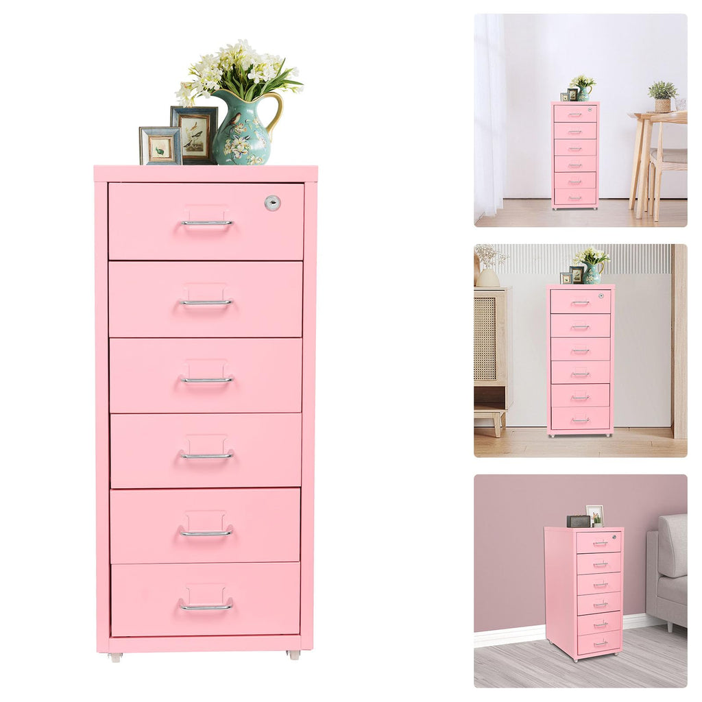 6 Drawer Lockable Metal Mobile File Cabinet with 4 Wheels O6431