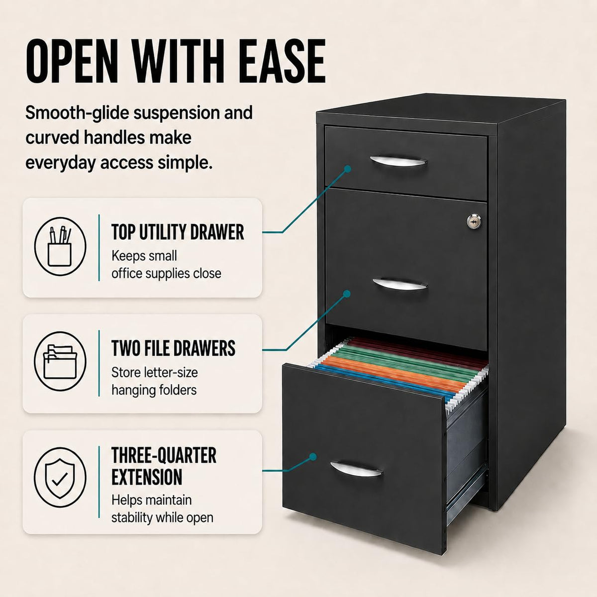 Charcoal Metal 3 Drawer Vertical Filing Cabinet V450933
