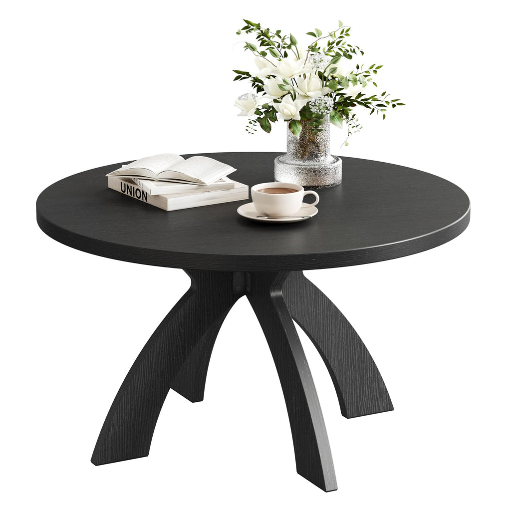 31.5" Round Wood Coffee Table with Cross Legs, Black L60212