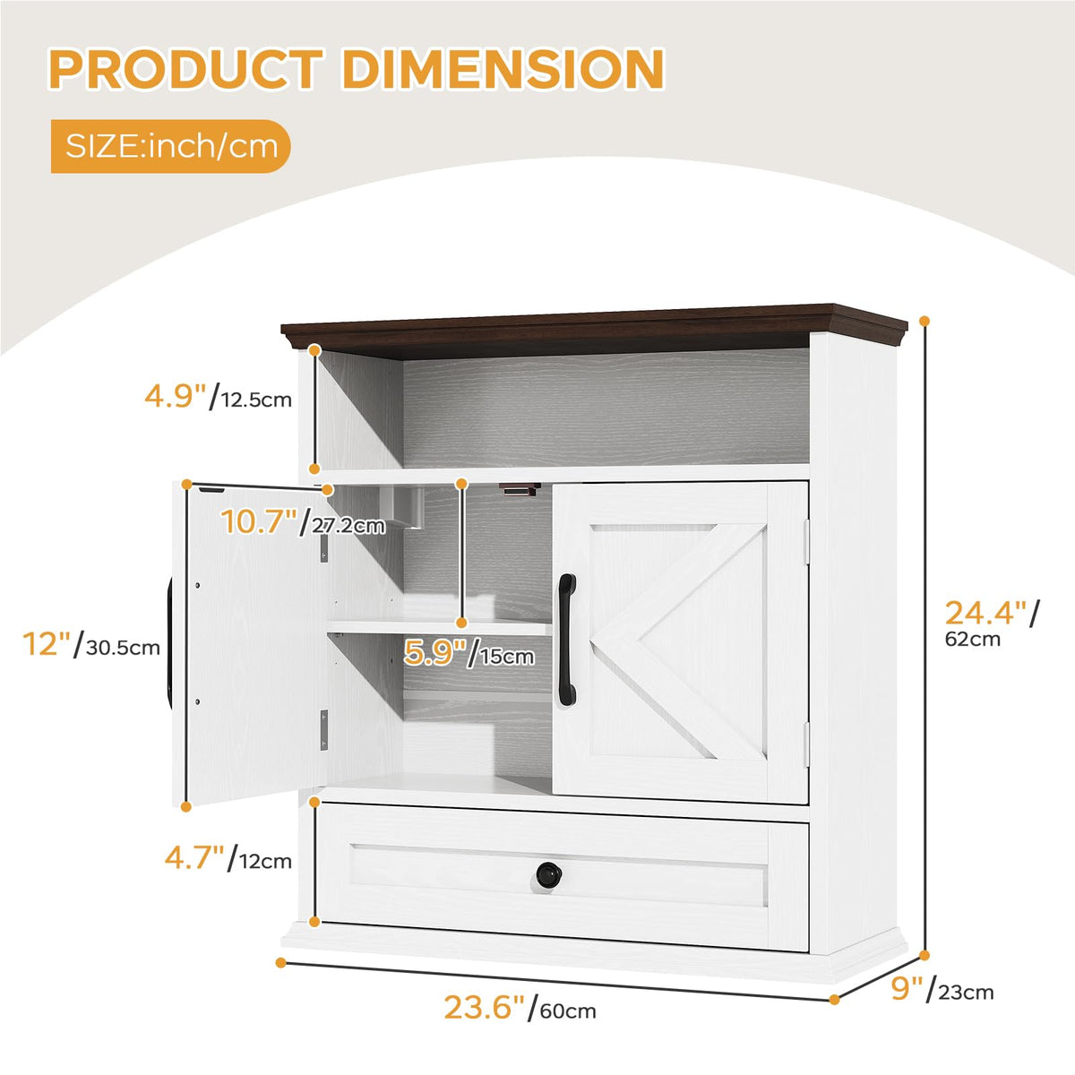 Wall Mounted Bathroom Cabinet 24.4"H x 23.6"W x 9"D V6669