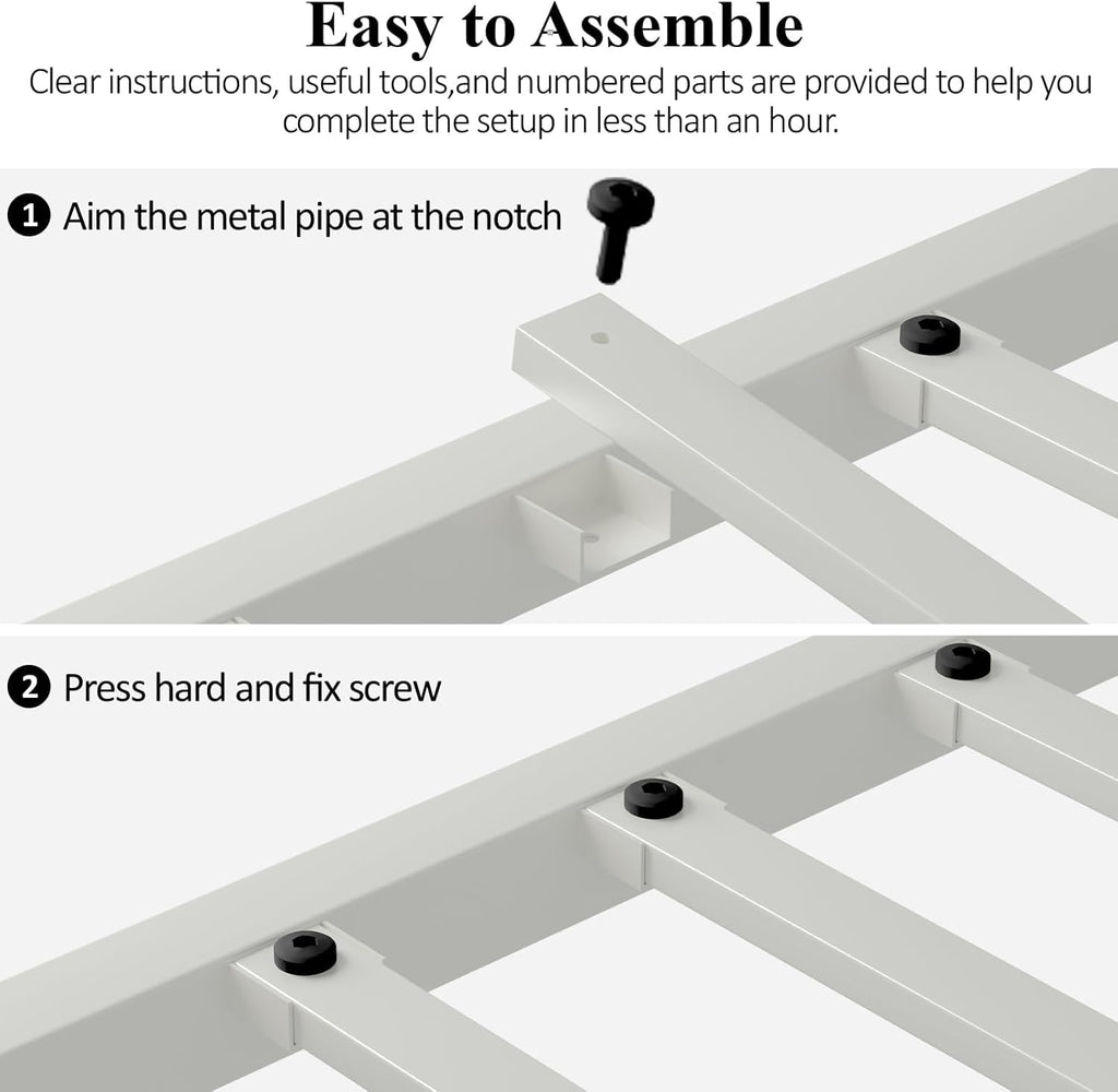 White Twin Metal Bed Frame with Headboard and Footboard F295958