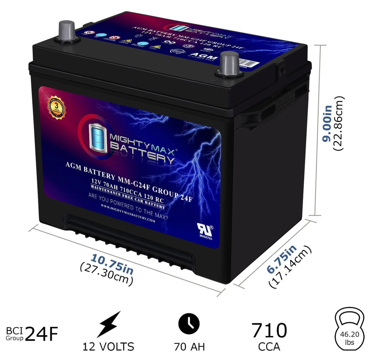 12V 70Ah AGM Replacement Battery S12339