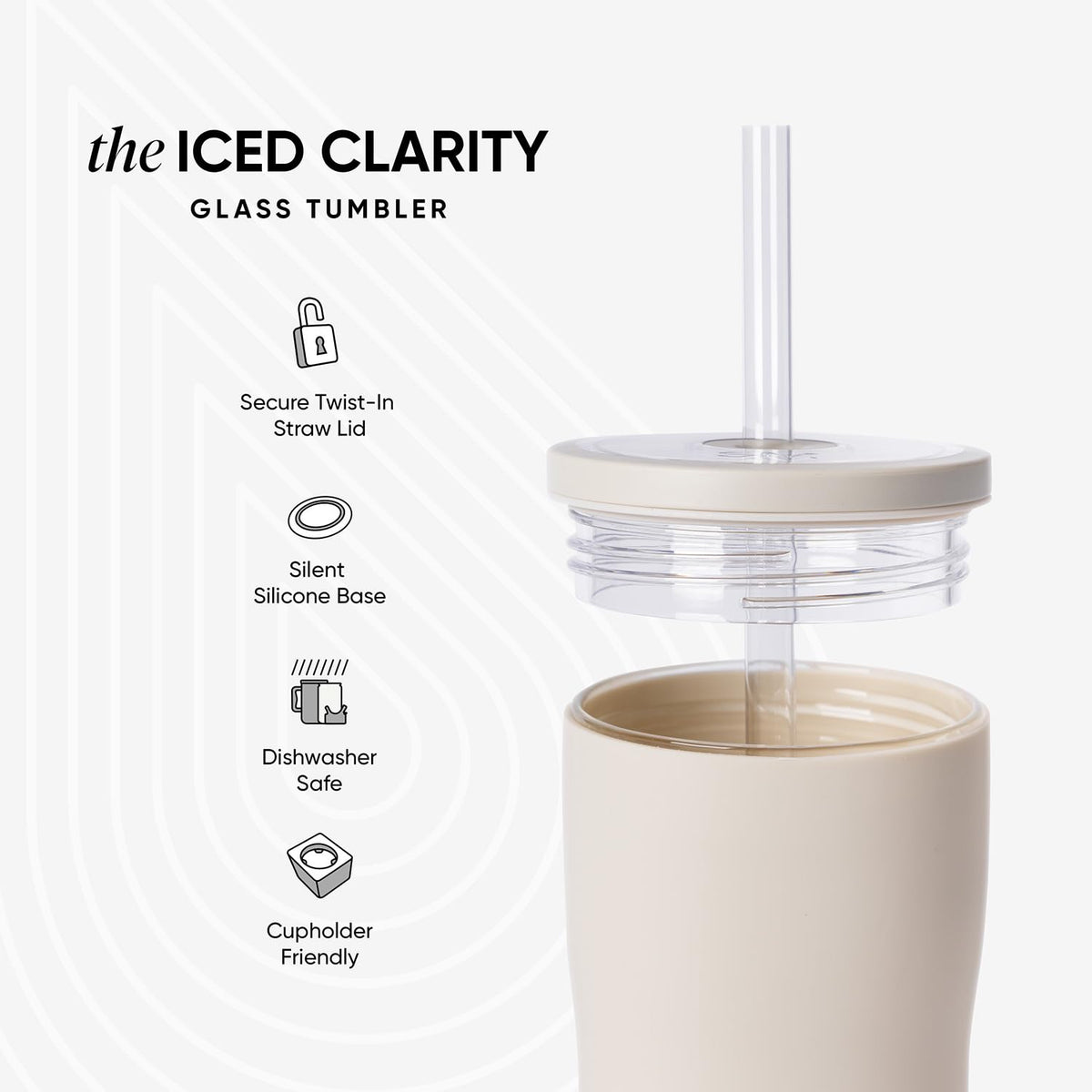Glass Iced Coffee Cup with Straw Lid 20oz Beige V630311