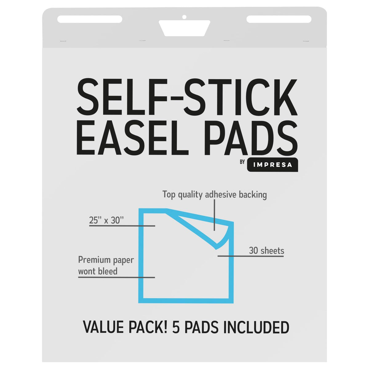 Sticky Easel Pads, White, 25 x 30 in, Pack of 5, 150 Sheets C16110
