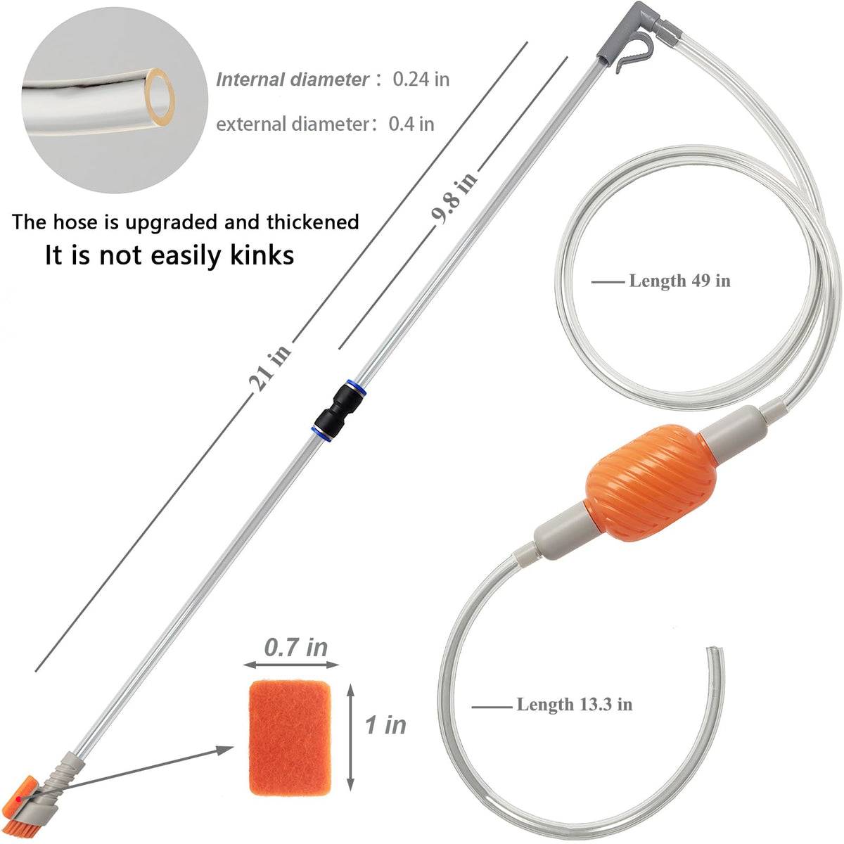 Compact Aquarium Siphon Vacuum and Water Changer Kit with Cleaning Brush P437