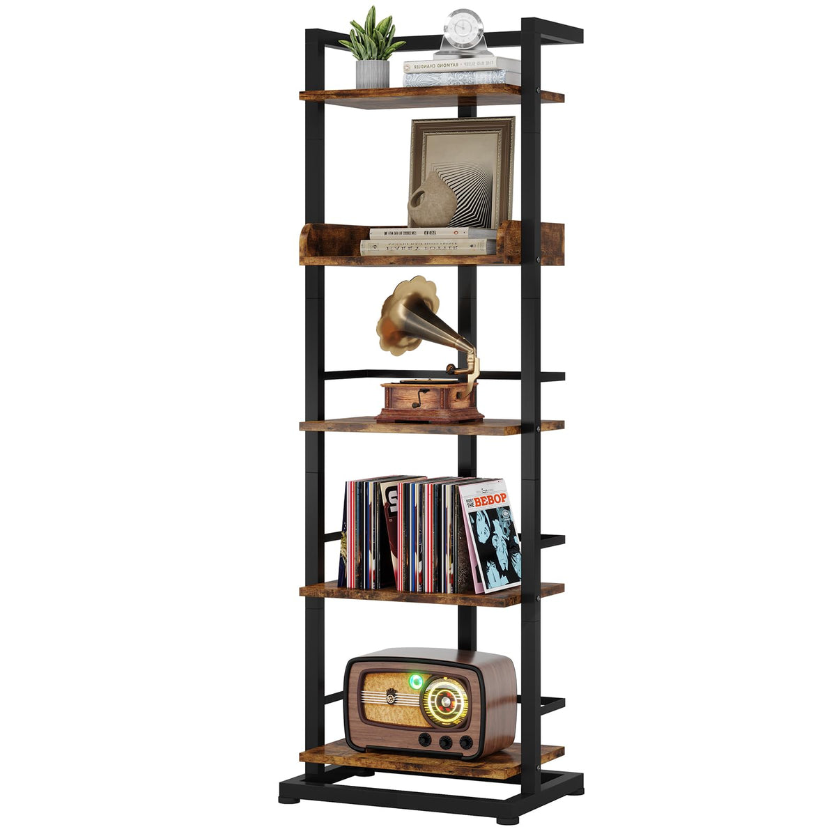 5 Tier Wood Bookcase with Metal Edge Protection D877214