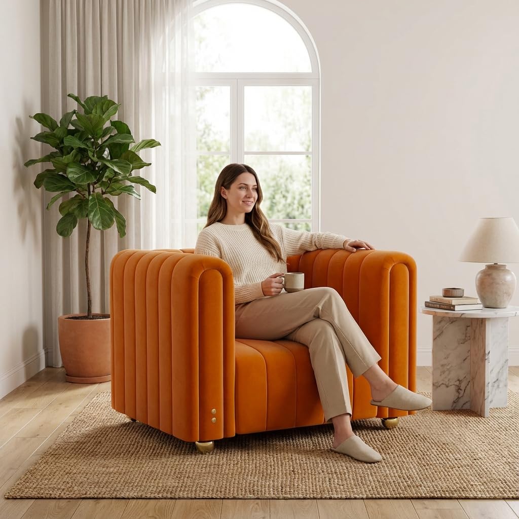 40" Orange Velvet Accent Chair with Gold Metal Legs K2054