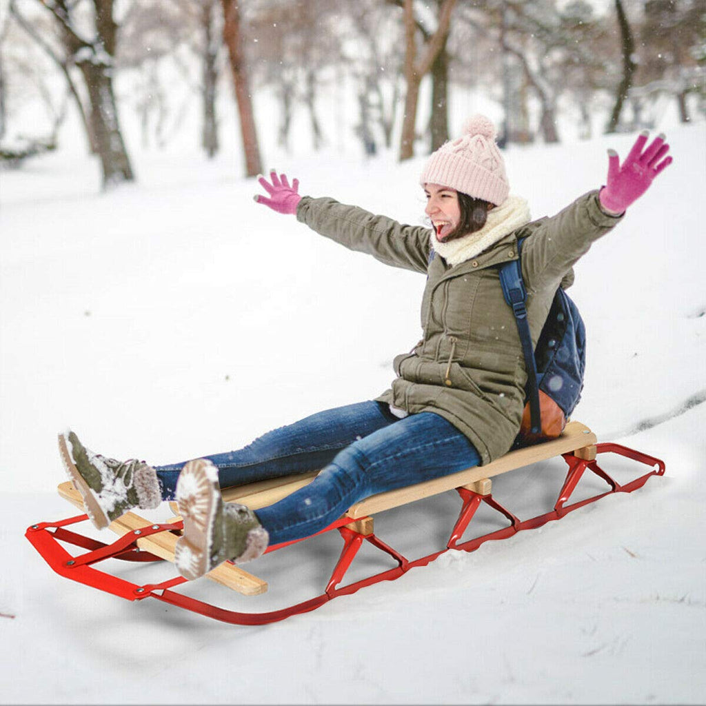 Wood Sled with Metal Runners and Steering Bar R44218