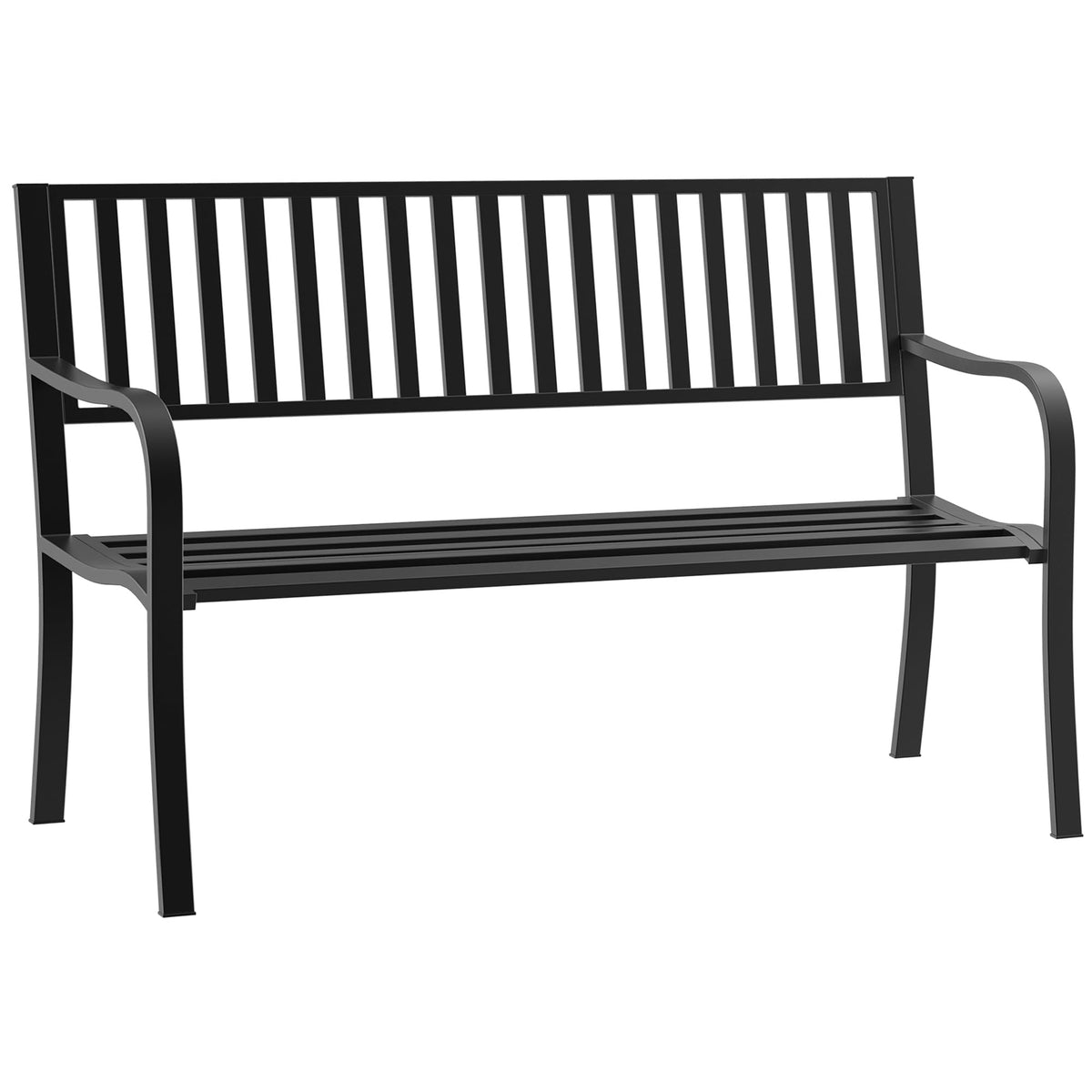 50" Outdoor Garden Bench with Slatted Seat Metal Black L219083