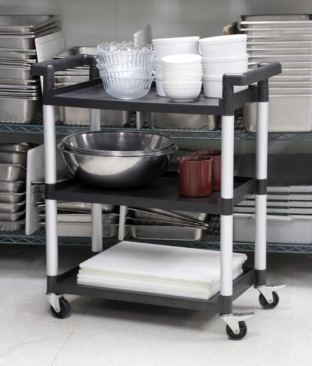 3-Shelf Plastic Utility Cart with Wheels, Black A8148