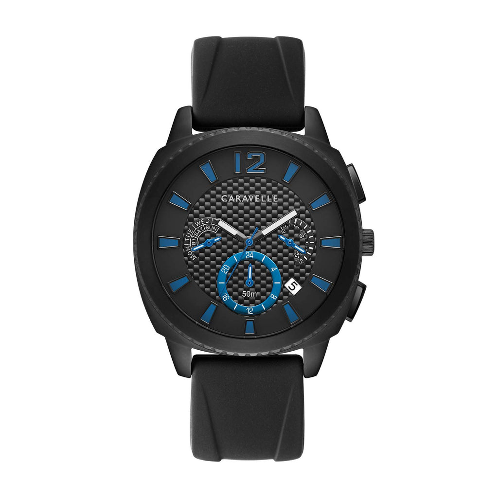 Sport Chronograph Mens Watch Stainless Steel Black Silicone Strap A108103