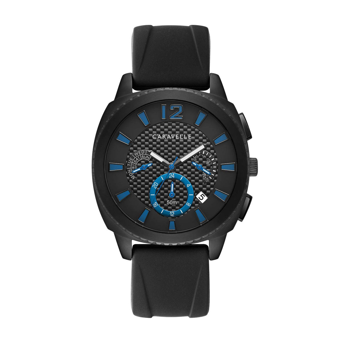 Sport Chronograph Mens Watch Stainless Steel Black Silicone Strap A108103