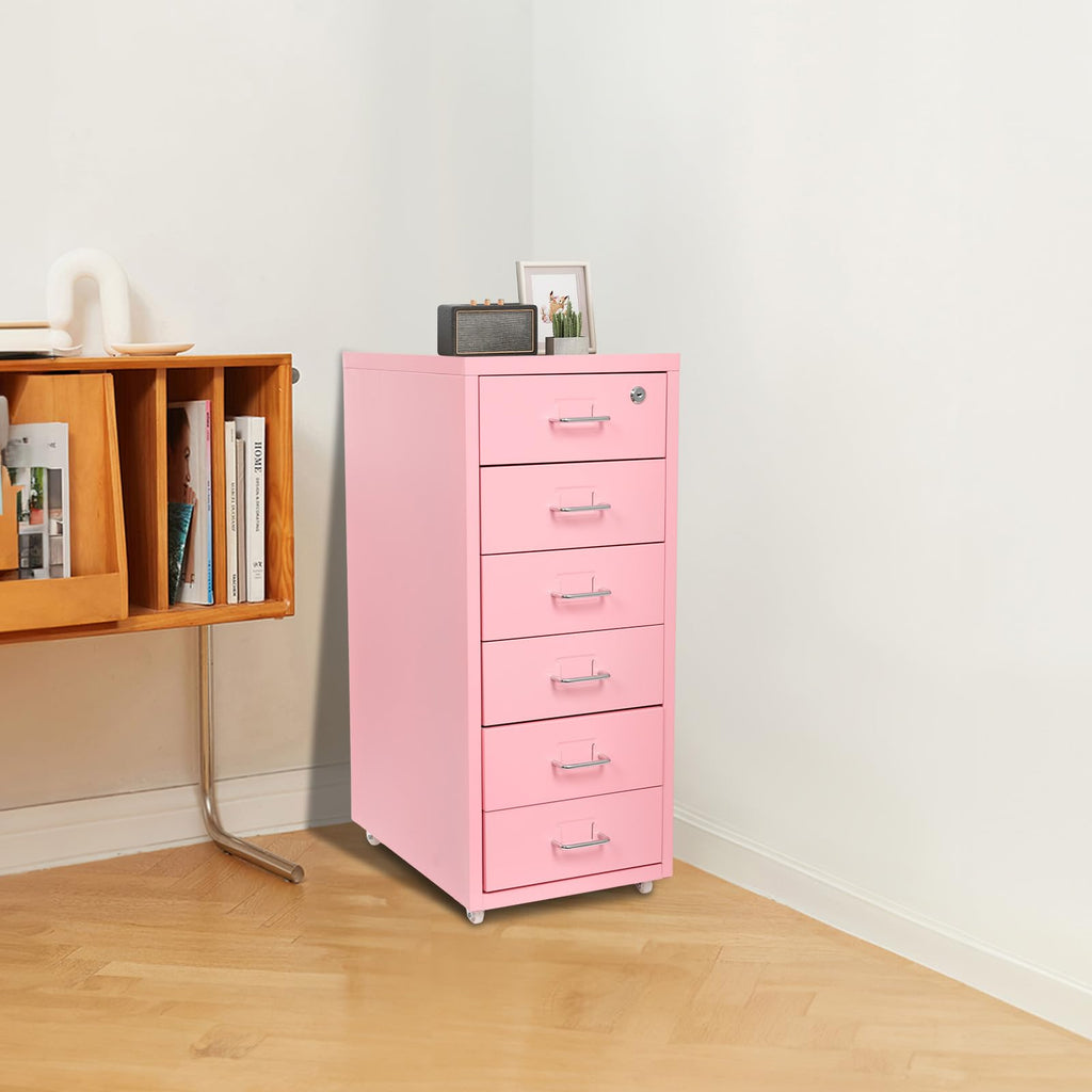 6 Drawer Lockable Metal Mobile File Cabinet with 4 Wheels O6431