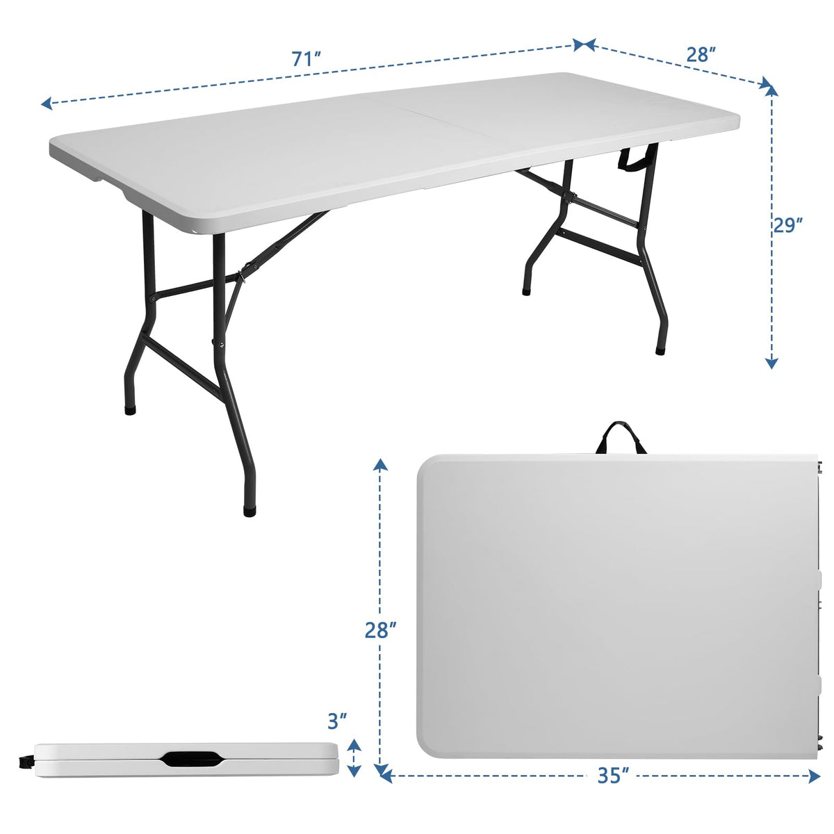 6 ft Plastic Folding Table with Carry Handle W577270