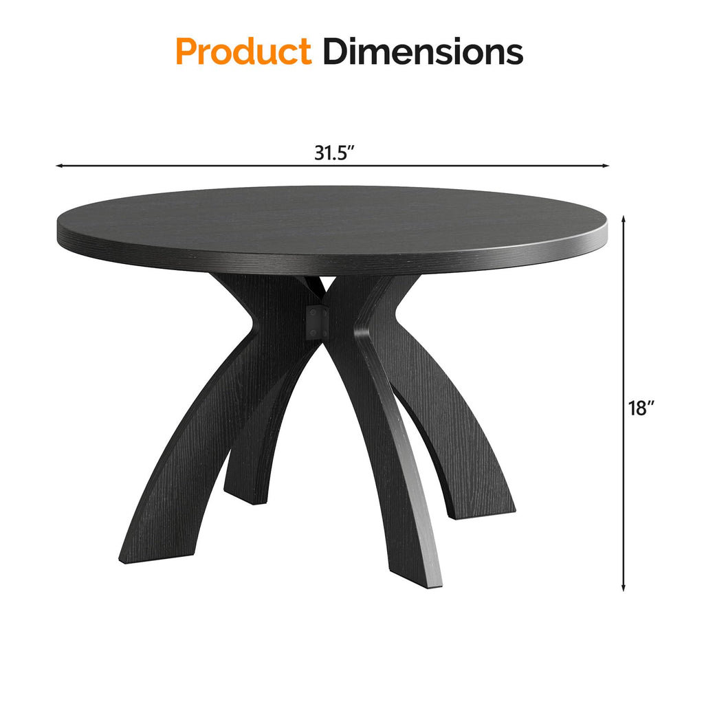 31.5" Round Wood Coffee Table with Cross Legs, Black L60212