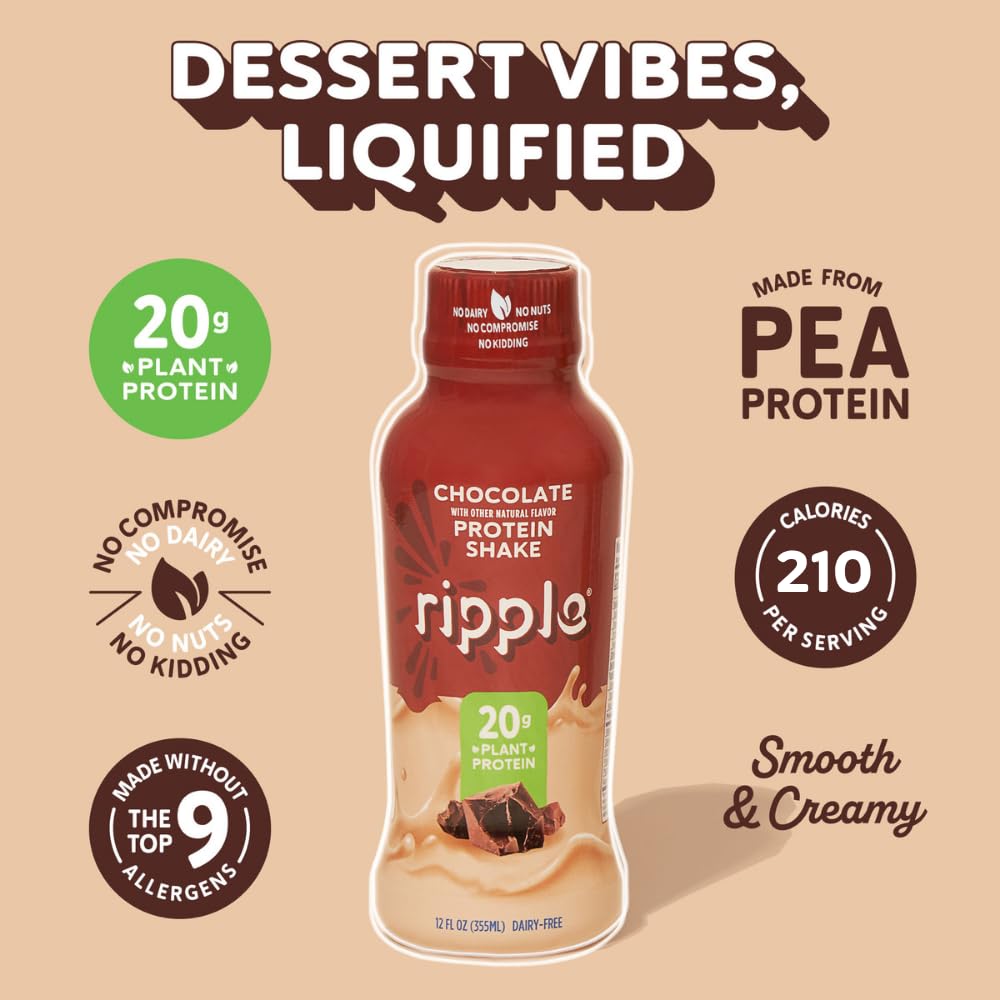 Chocolate Plant Based Protein Shake 20g Pea Protein Vegan Non GMO 12 Fl Oz Bottles Pack of 12 W665
