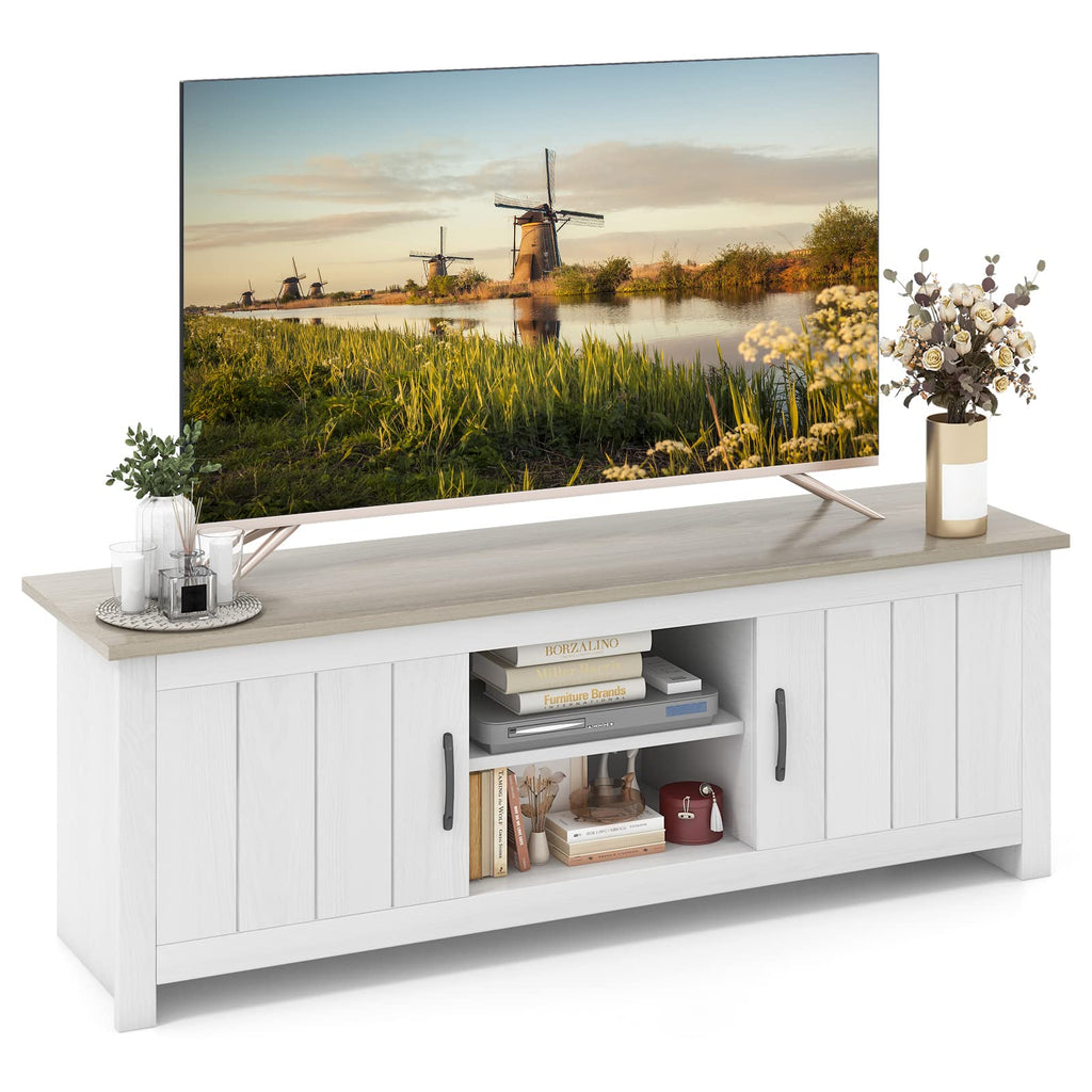 2 Doors TV Stand with 2 Cabinets & Open Shelves X648076