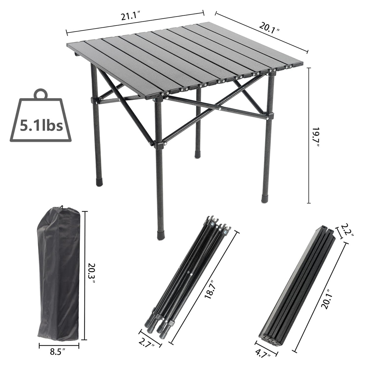 Portable Aluminum Folding Camping Table with Carry Bag B522