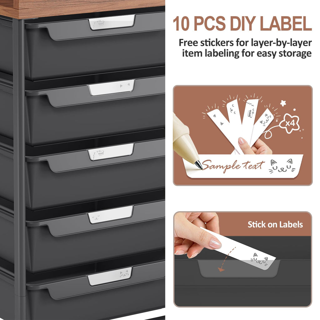 10 Drawer Rolling Storage Cart with Wooden Tabletop I299772