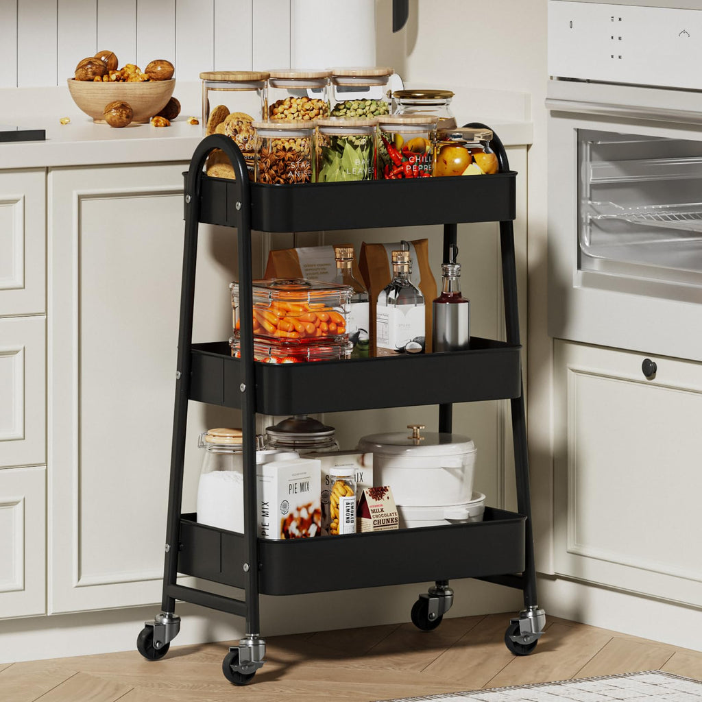 3-Tier Metal Rolling Utility Cart with Lockable Wheels T885