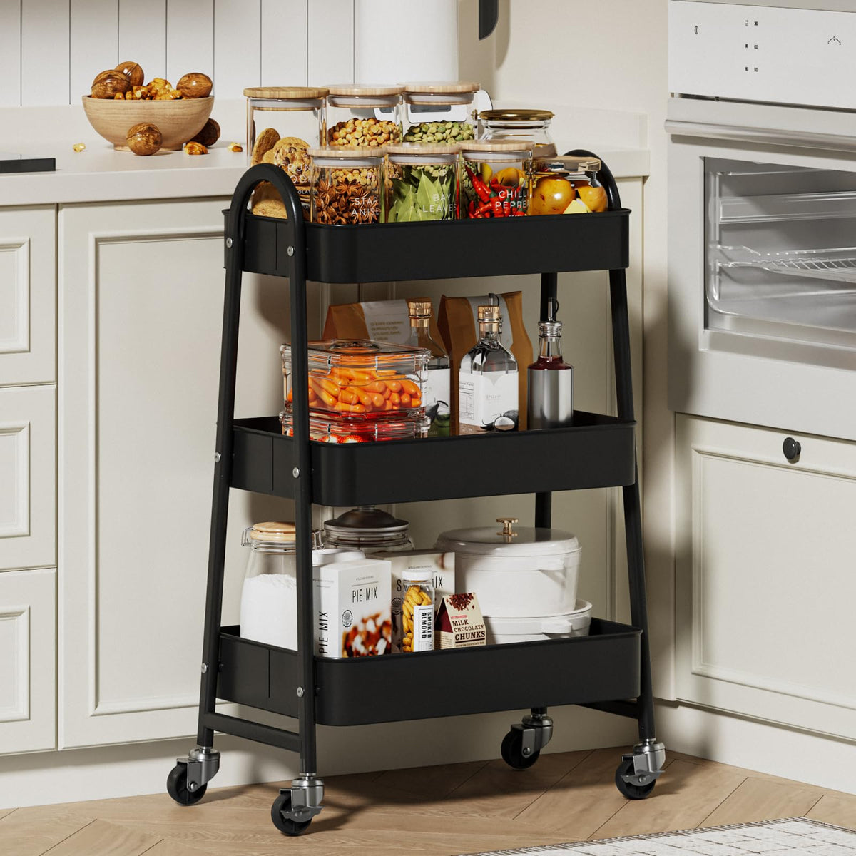 3-Tier Metal Rolling Utility Cart with Lockable Wheels T885