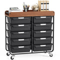 10 Drawer Rolling Storage Cart with Wooden Tabletop I299772