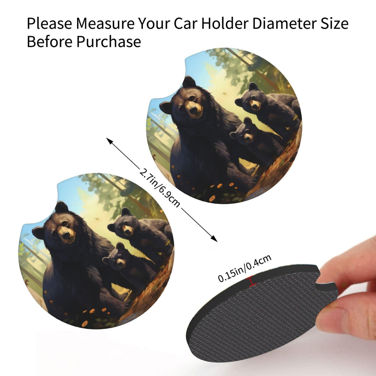 Set of 2 Black Bear Car Coasters J742796
