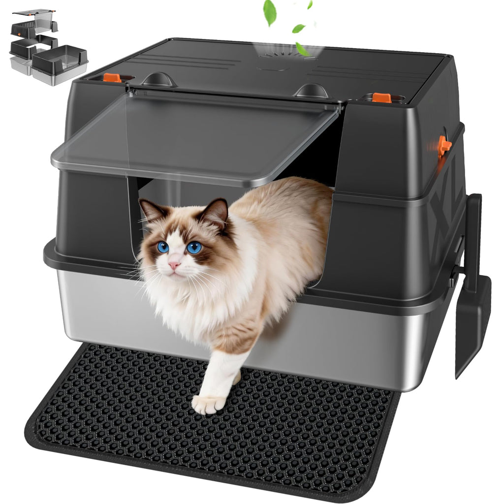 Stainless Steel High Sided Enclosed Litter Box with Lid Y626766