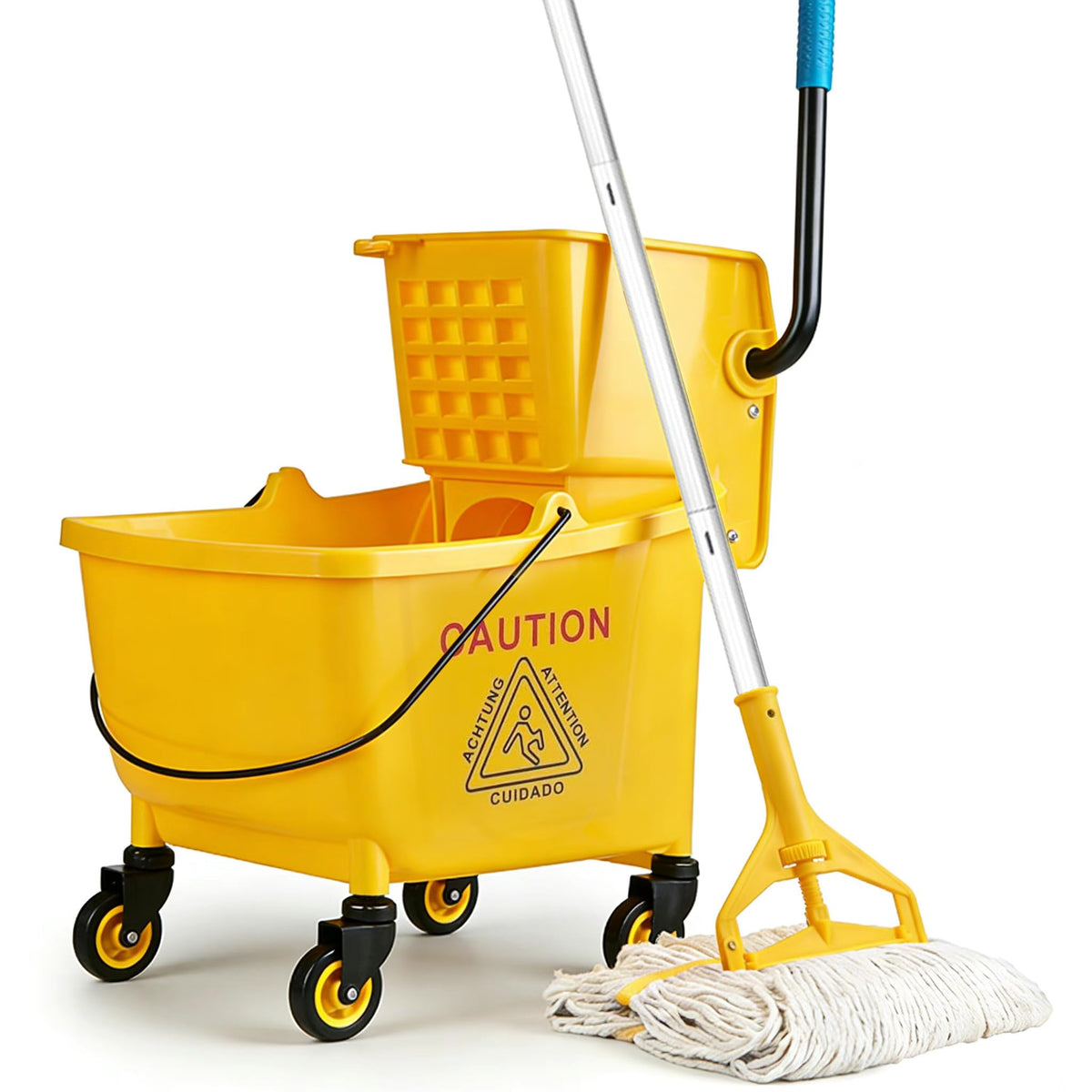 33 Qt Mop Bucket with Side-Press Wringer and Cotton Mop I718