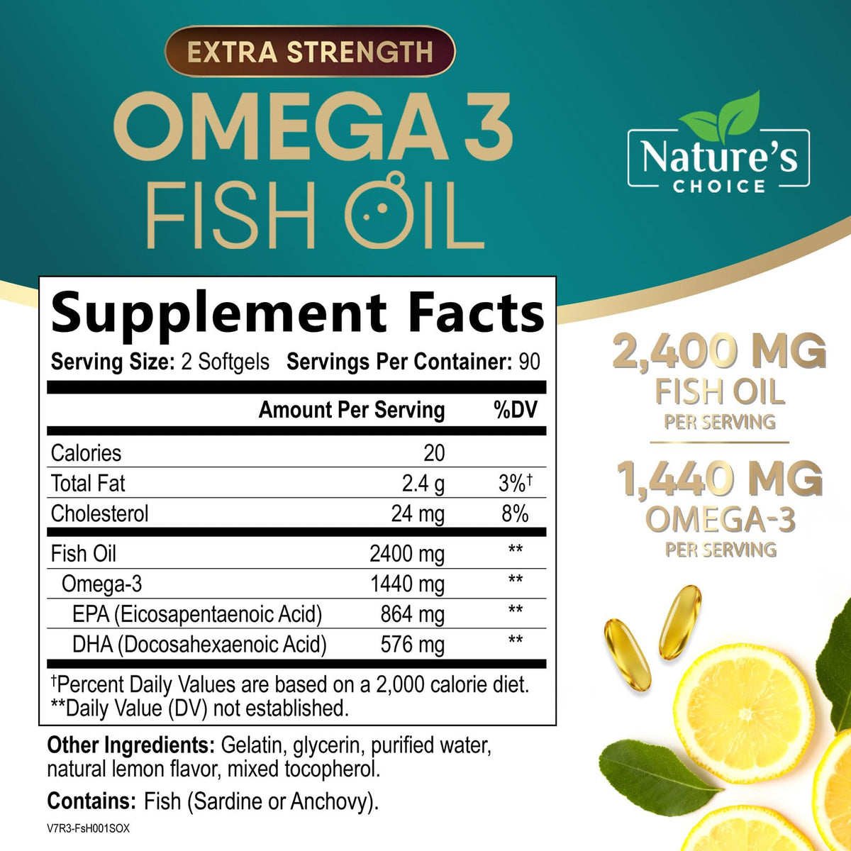 Omega 3 Fish Oil 2400mg Softgels F460