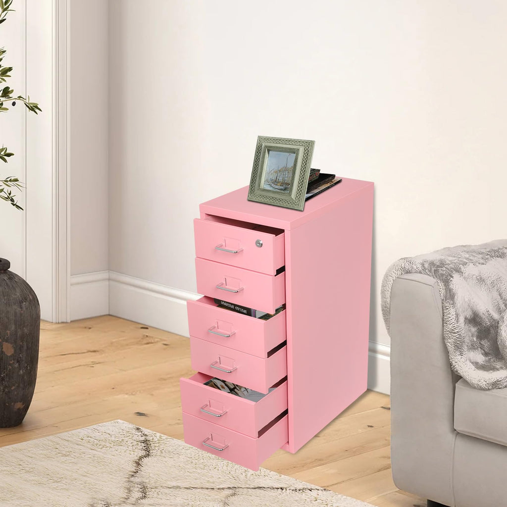 6 Drawer Lockable Metal Mobile File Cabinet with 4 Wheels O6431