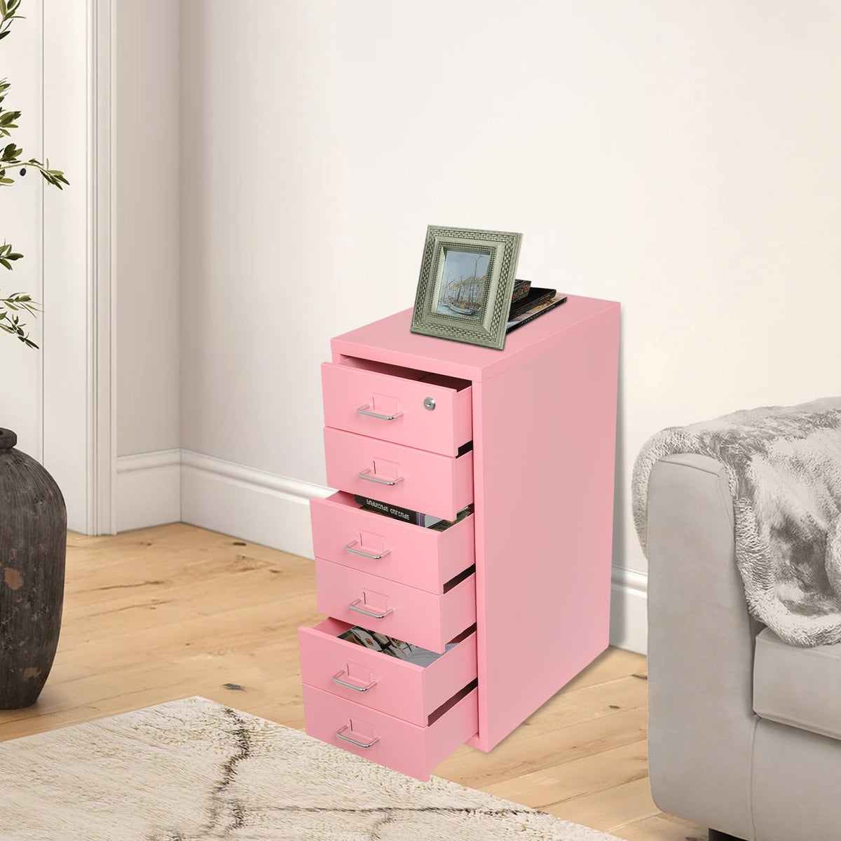 6 Drawer Lockable Metal Mobile File Cabinet with 4 Wheels O6431